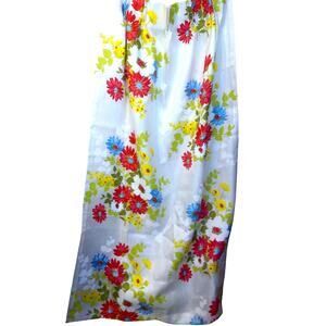 Vintage 70s Colorful Floral Pinch Pleat Curtains Retro Flower Power 2 Panels
